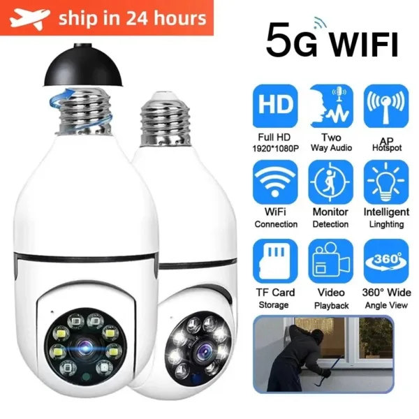 Sheepotech https://sheepotech.com/product/5g-wifi-e27-bulb-surveillance-camera-night-vision-automatic-human-tracking-4x-digital-zoom-video-smart-home-security-monitor/ 5G WiFi E27 Bulb Surveillance Camera with Night Vision