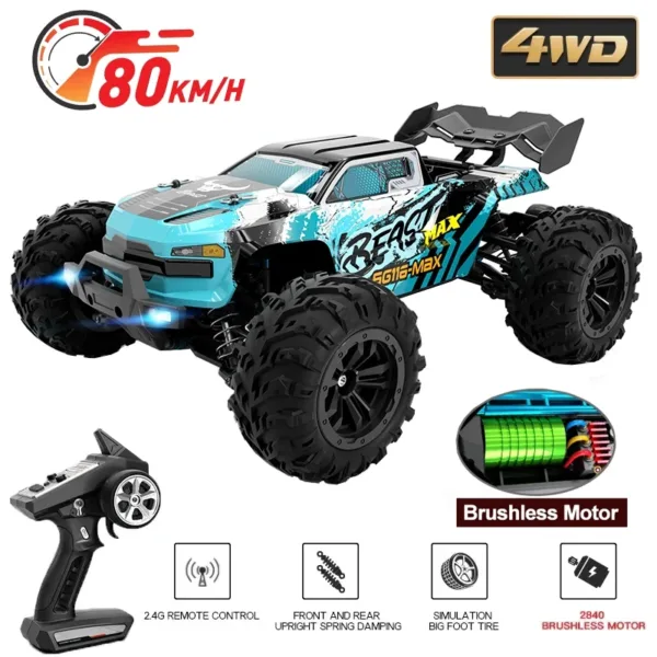 Sheepotech https://sheepotech.com/product/116-4wd-rc-car-high-speed-off-road-drift-brushless-monster-rc-cars-80km-h-professional-racing-car-2-4g-remote-control-car-toys/ 1:16 4WD RC Car High Speed Off-Road Drift Brushless Monster RC Cars 80KM/H Professional Racing Car 2.4G Remote Control Car Toys